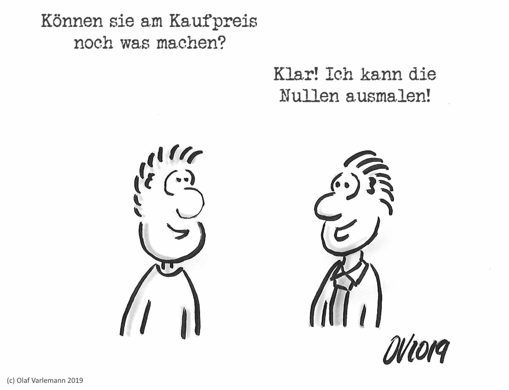 Immobilienpreis verhandeln Karikatur von Olaf Varlemann