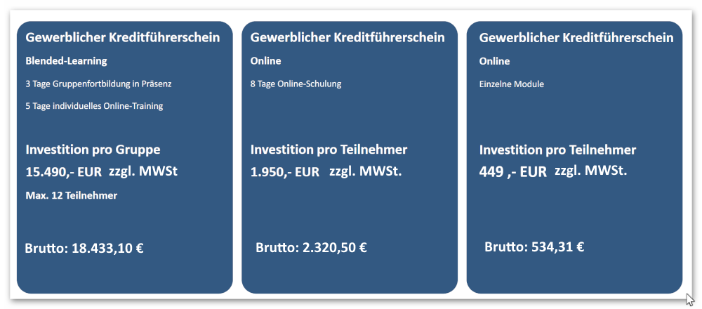 Kosten gewerblicher Kreditführerschein